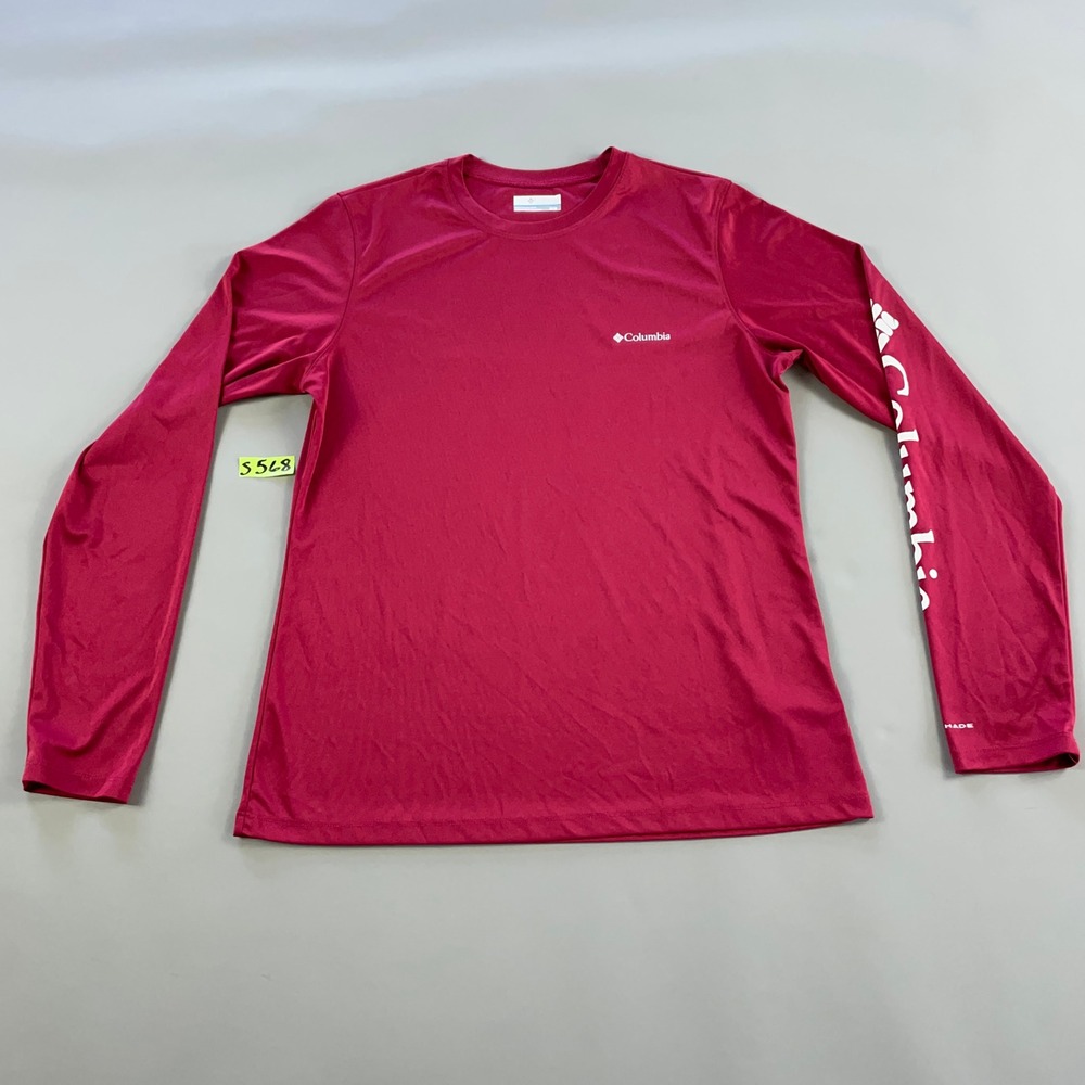 Columbia Womens Long Sleeve Performance Logo Shirt Berry Pink Activewear Medium